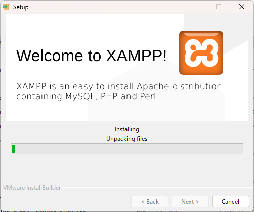 xamppのインストール中